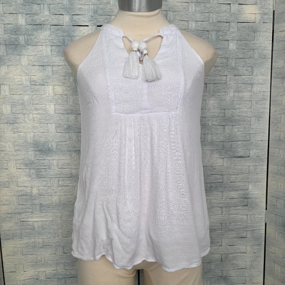 Lilly Pulitzer XXS White Tassel Halter Sleeveless Crinkle Top Resort White Boho - Picture 2 of 7